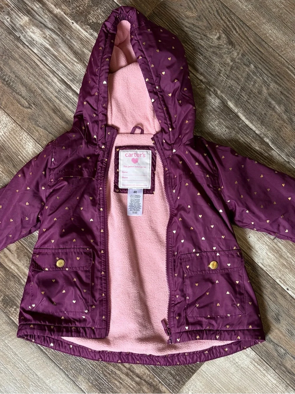 Carter's Maroon Hooded Jacket with Gold Heart Accents